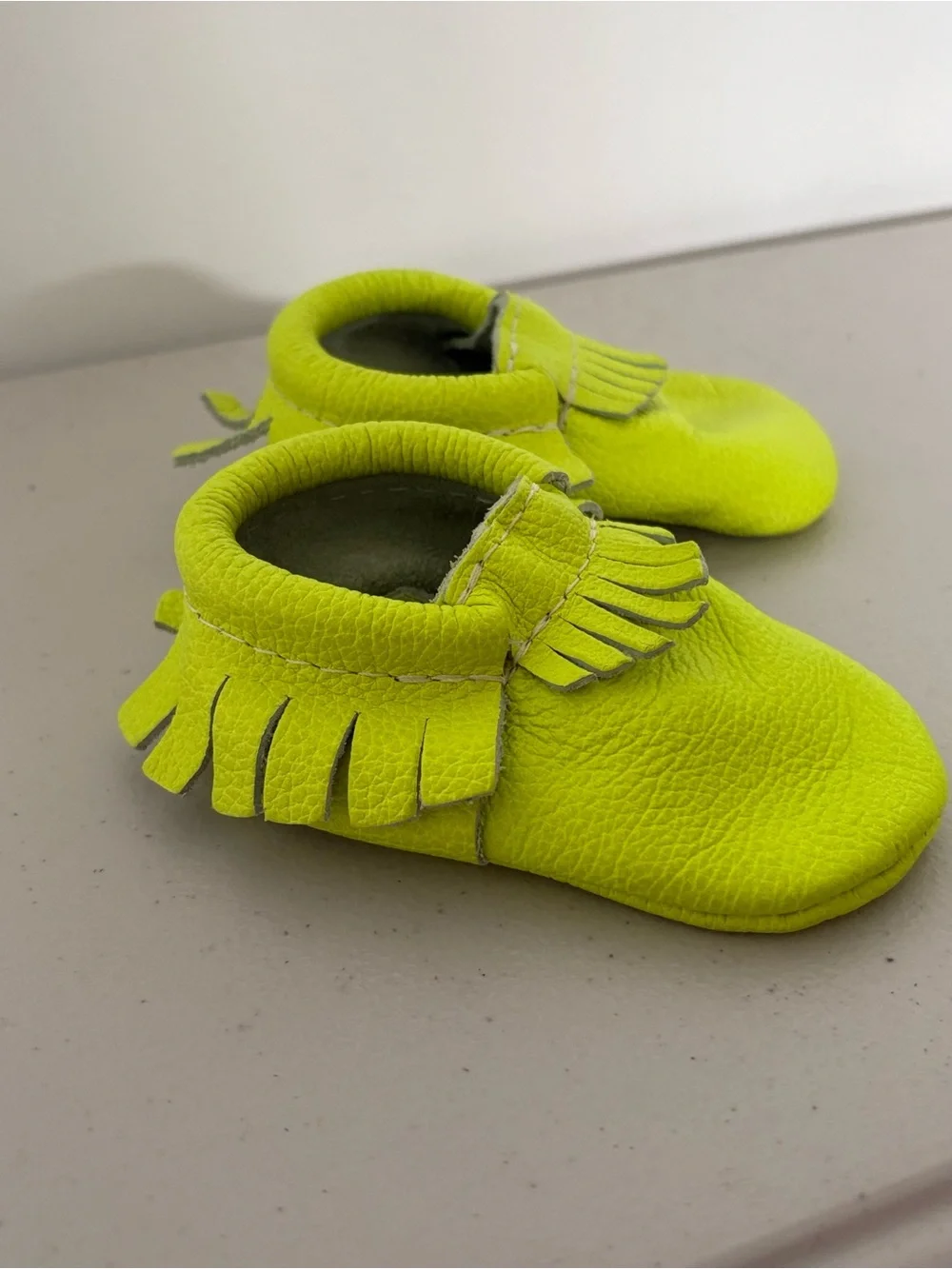 Freshly Picked Neon Yellow Fringe Moccasins - Kids Shoes